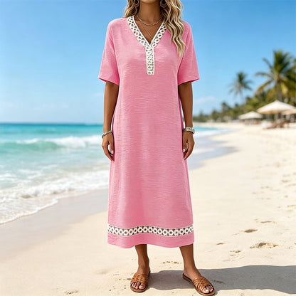Women's Elegant Lace Splicing V-Neck Dress