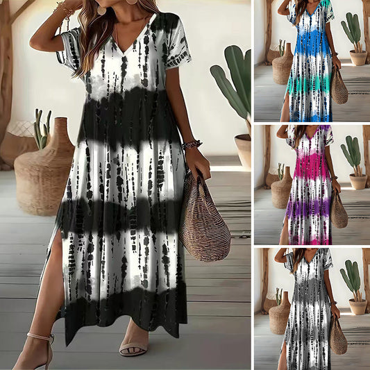 🎉 2026 Hot Sale 👗 Women's Casual V-Neck Gradient Dress – Dreamy Sunset Colors 🌅