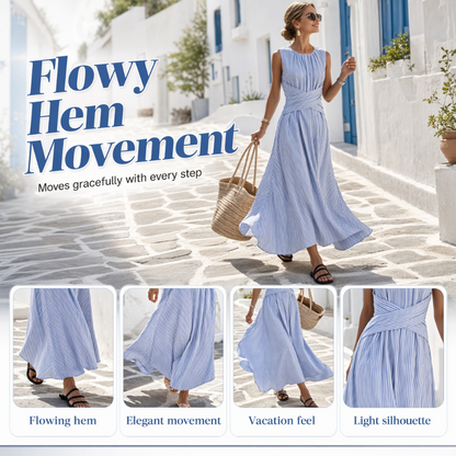 ⏳ TIME-LIMITED SPECIAL 50% OFF! ⏰ Women Casual Striped Maxi Dress Sleeveless – Waist-Defining Tie & Flowy Hem 👗