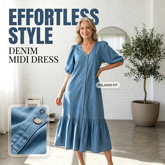 Women's V-Neck Single-Breasted Short-Sleeved Dress