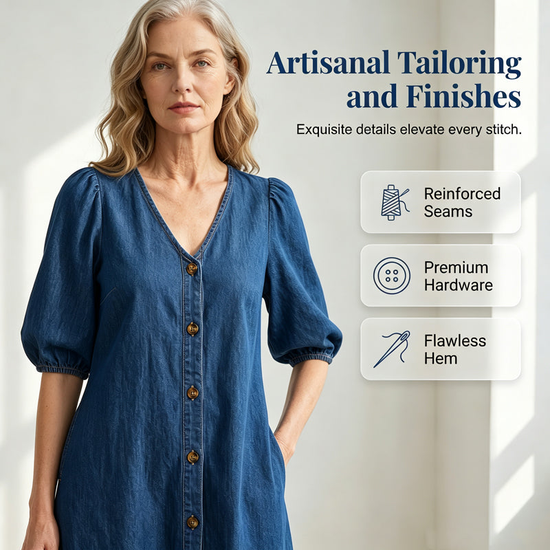 Women's V-Neck Single-Breasted Short-Sleeved Dress