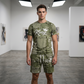Mens Casual Faux Denim Print T Shirt Shorts Set