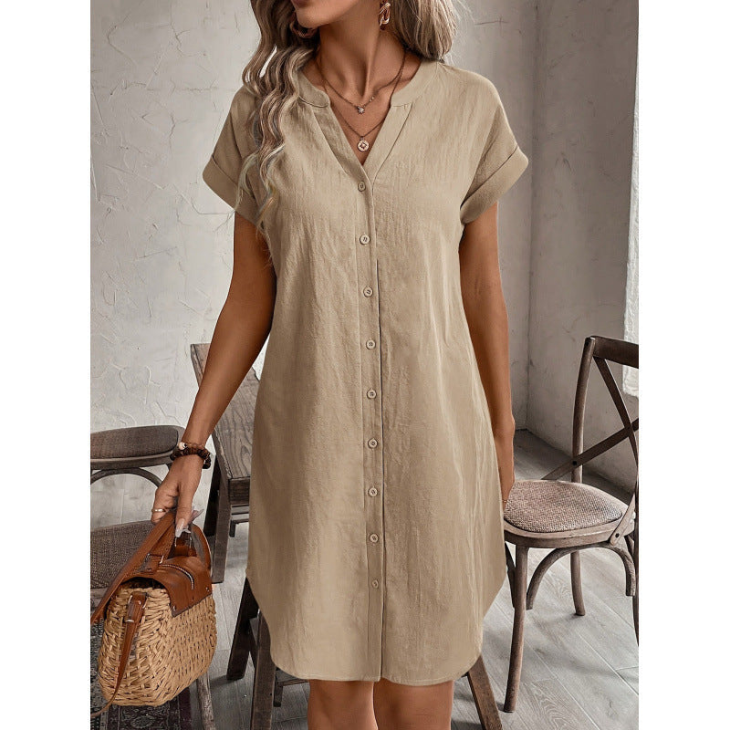 Women's Casual V-Neck Button-Down Shirt Dress