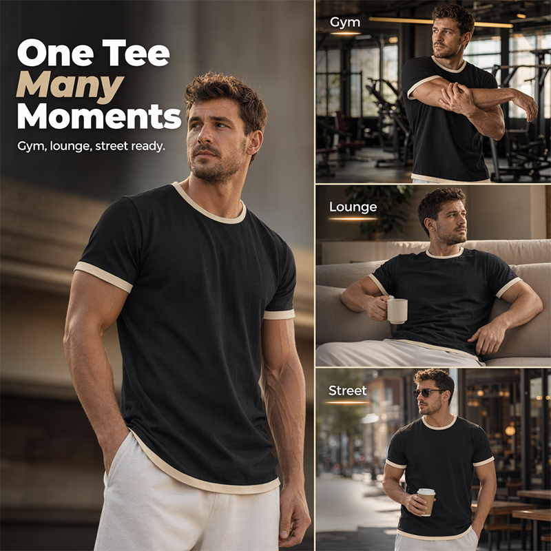 Men's Contrast Trim Crew Neck Tee