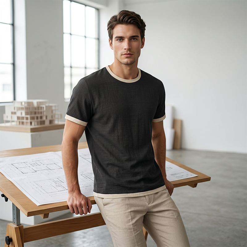 Men's Contrast Trim Crew Neck Tee