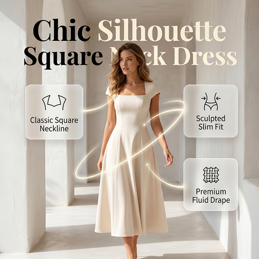 Women Elegant Square Neck A Line Dress Slim Fit Long Dress