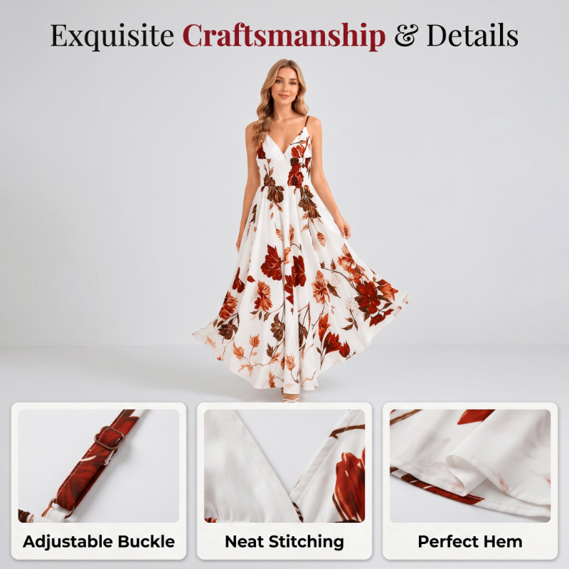 🌸 2026 Sale — Over 48,000 Sold! 💃 Women's Printed Spaghetti Strap Maxi Dress – Floral V-Neck Elegance ✨