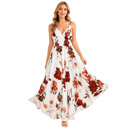 🌸 2026 Sale — Over 48,000 Sold! 💃 Women's Printed Spaghetti Strap Maxi Dress – Floral V-Neck Elegance ✨