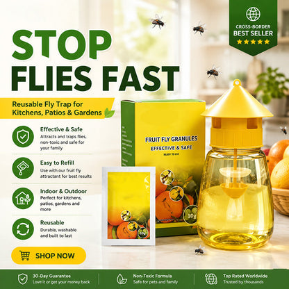 ❄️Summer Freshness 50% Discount!🌿Reusable Fly Trap with Attractant – Insecticide-Free Fruit Fly Catcher for Kitchen, Patio & Garden
