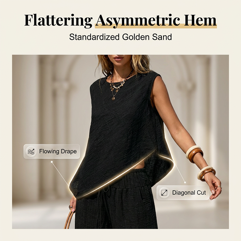 Women's Irregular Vest and Wide-Leg Pants Set