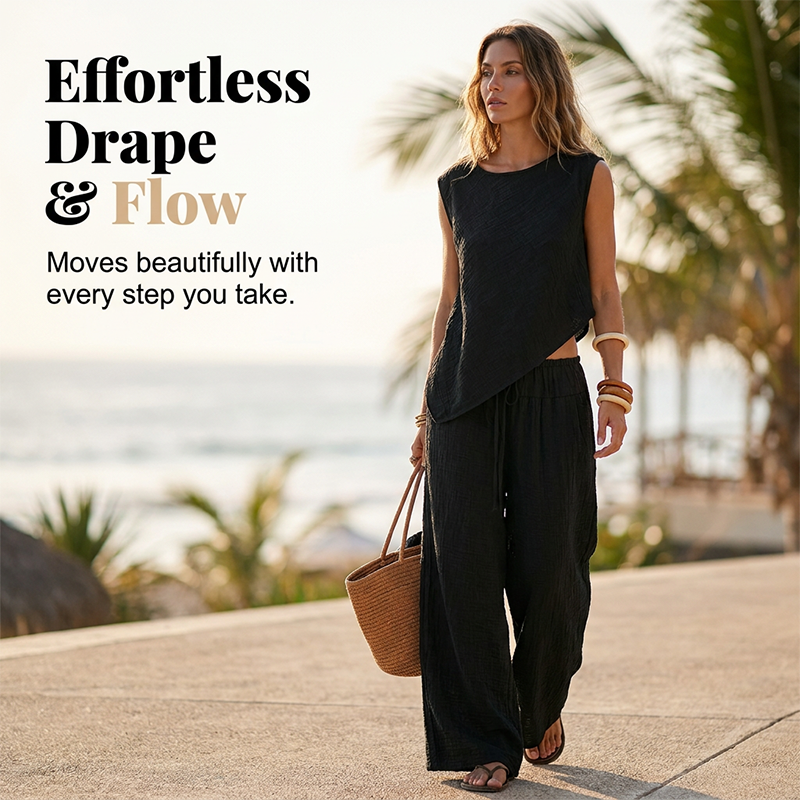 Women's Irregular Vest and Wide-Leg Pants Set