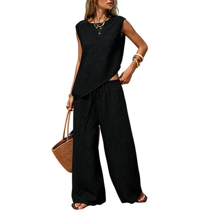 Women's Irregular Vest and Wide-Leg Pants Set