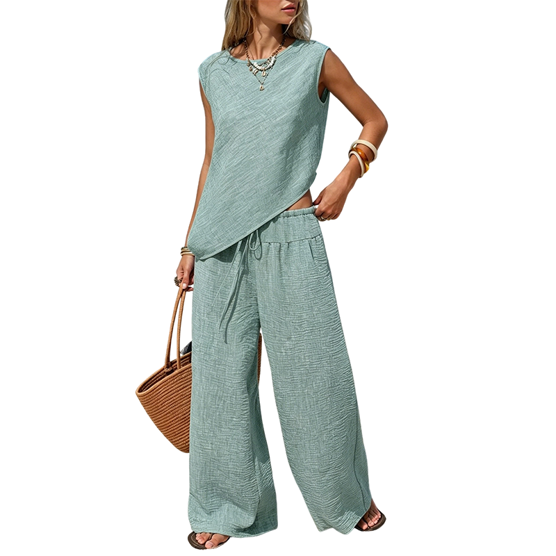 Women's Irregular Vest and Wide-Leg Pants Set