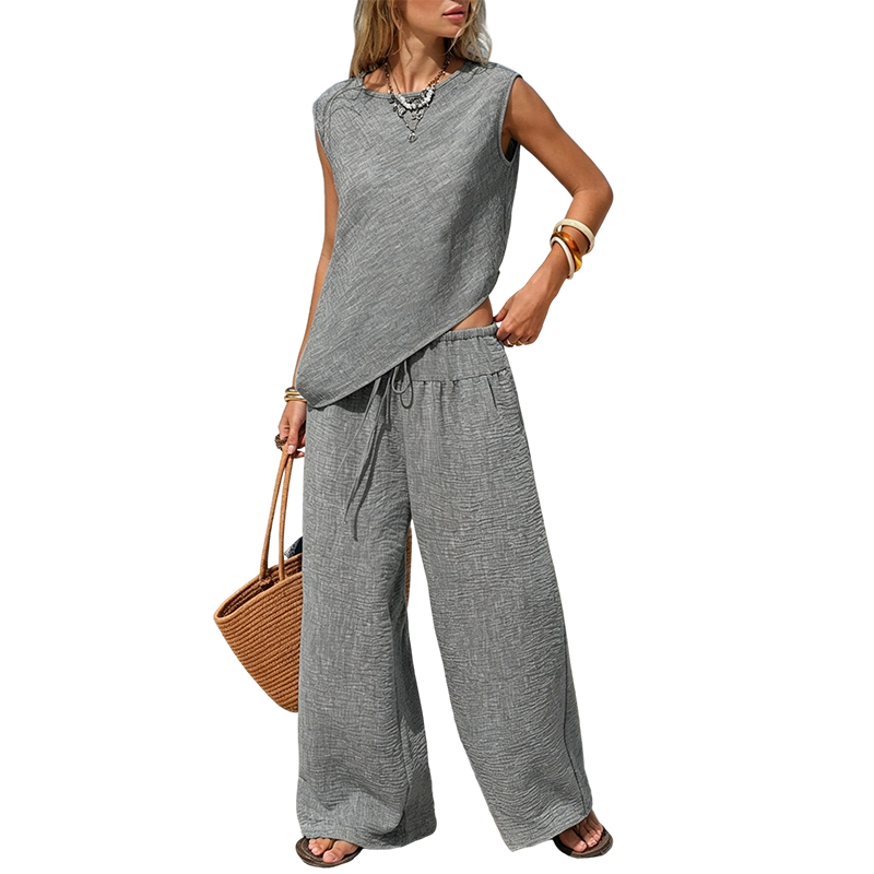 Women's Irregular Vest and Wide-Leg Pants Set