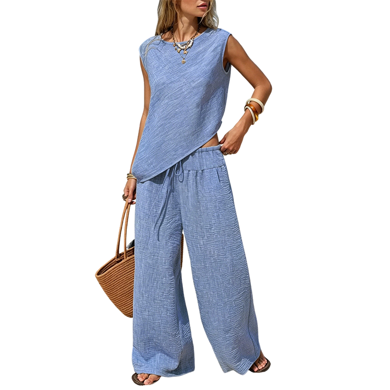 Women's Irregular Vest and Wide-Leg Pants Set