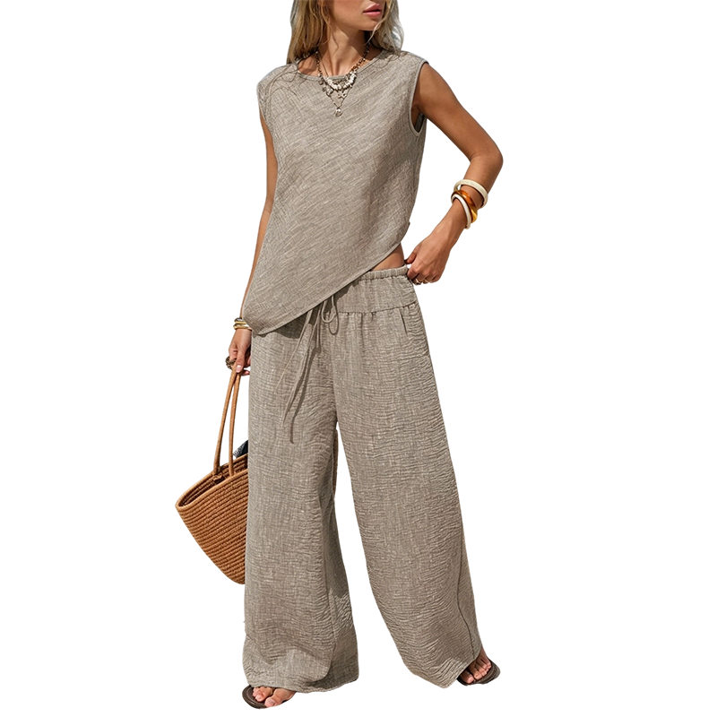 Women's Irregular Vest and Wide-Leg Pants Set