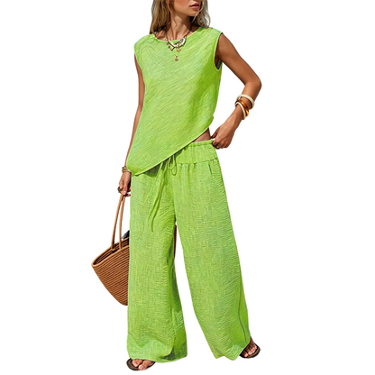 Women's Irregular Vest and Wide-Leg Pants Set
