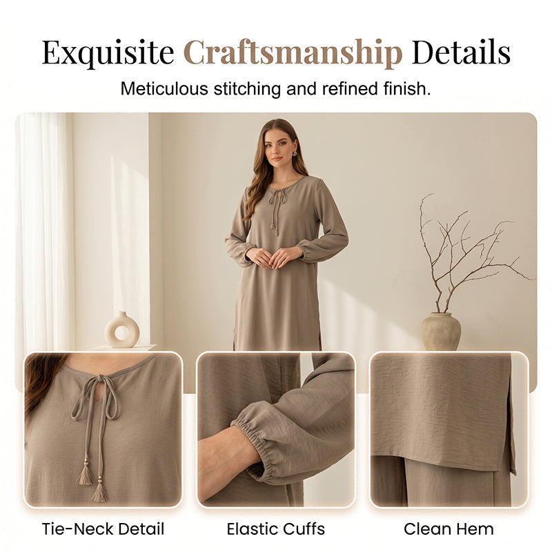 Women Two Piece Outfits Long Sleeve Tunic and Wide Leg Pants Set