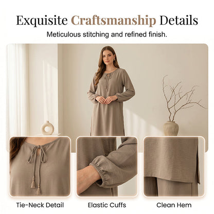 Women Two Piece Outfits Long Sleeve Tunic and Wide Leg Pants Set