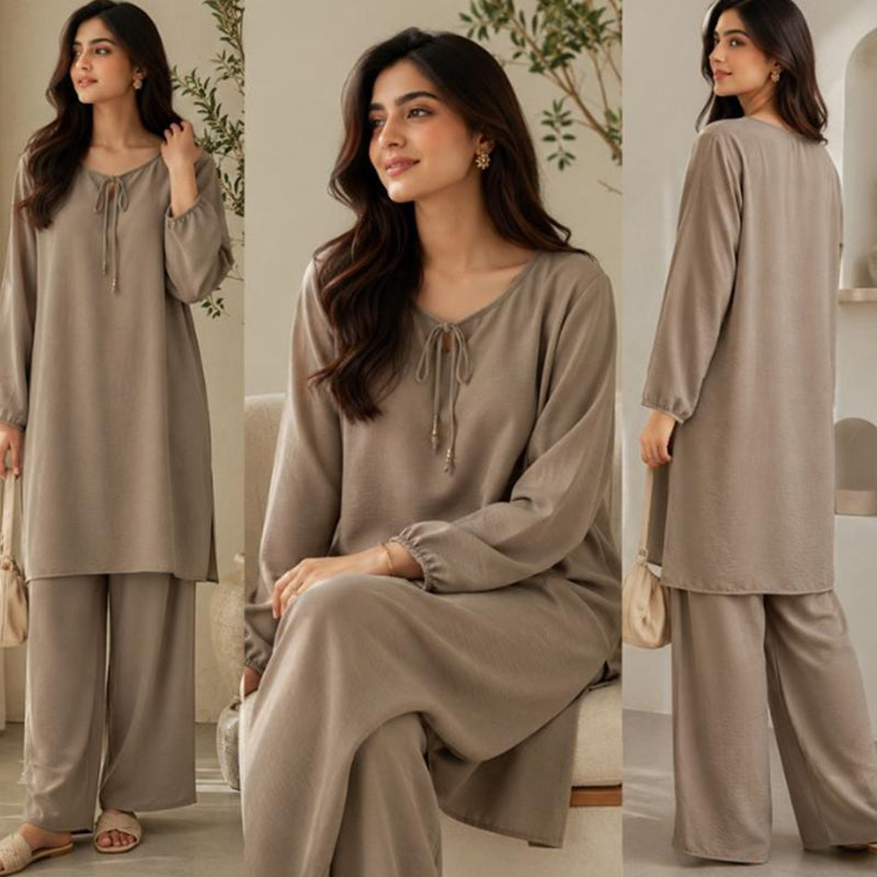 Women Two Piece Outfits Long Sleeve Tunic and Wide Leg Pants Set
