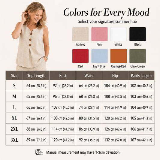 🌿Women's Natural Linen-Blend Sleeveless Button Top and Loose Pants Set