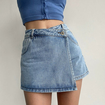 Women Summer High-waist Denim Skort