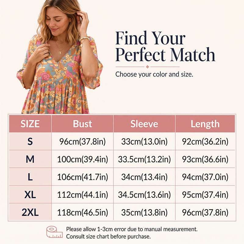 Women's Bohemian Floral Print V-Neck Loose Dress