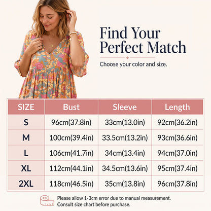 Women's Bohemian Floral Print V-Neck Loose Dress