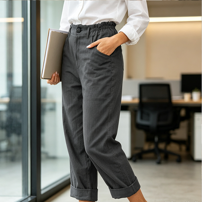 Women's Relaxed High-Waist Pants with Pockets