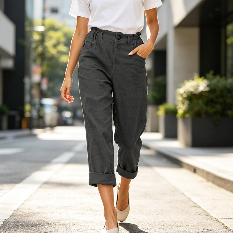 Women's Relaxed High-Waist Pants with Pockets