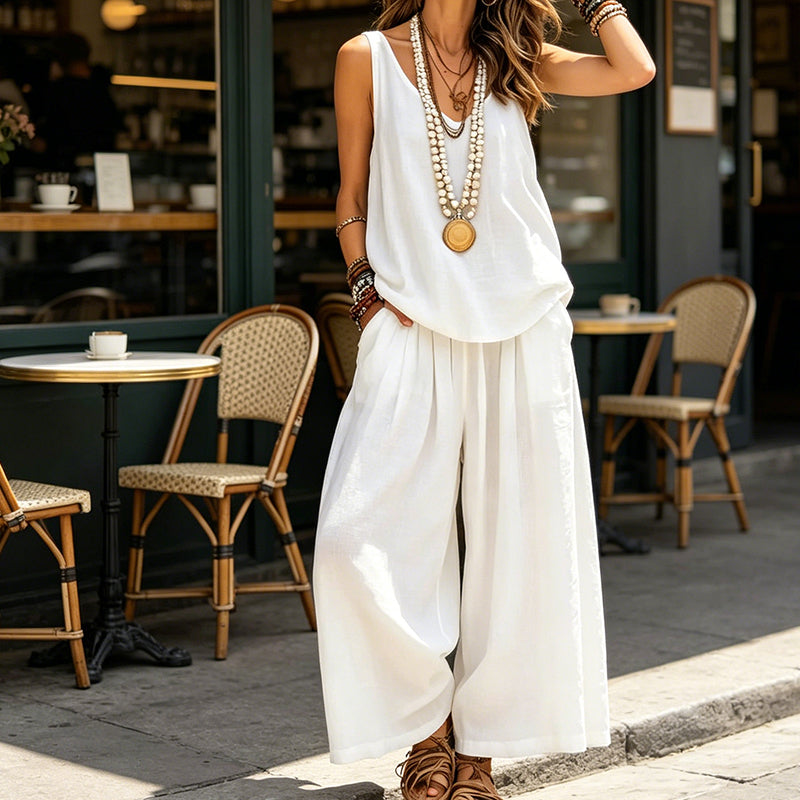 Women's Solid V-Neck Tank & Pants Set