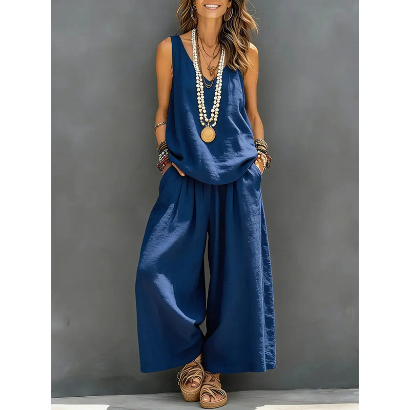 Women's Solid V-Neck Tank & Pants Set