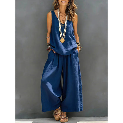 Women's Solid V-Neck Tank & Pants Set