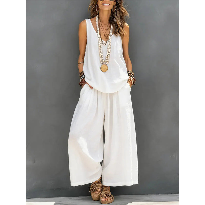 Women's Solid V-Neck Tank & Pants Set