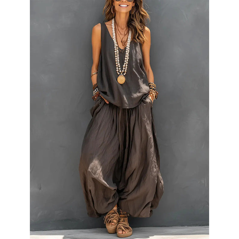 Women's Solid V-Neck Tank & Pants Set