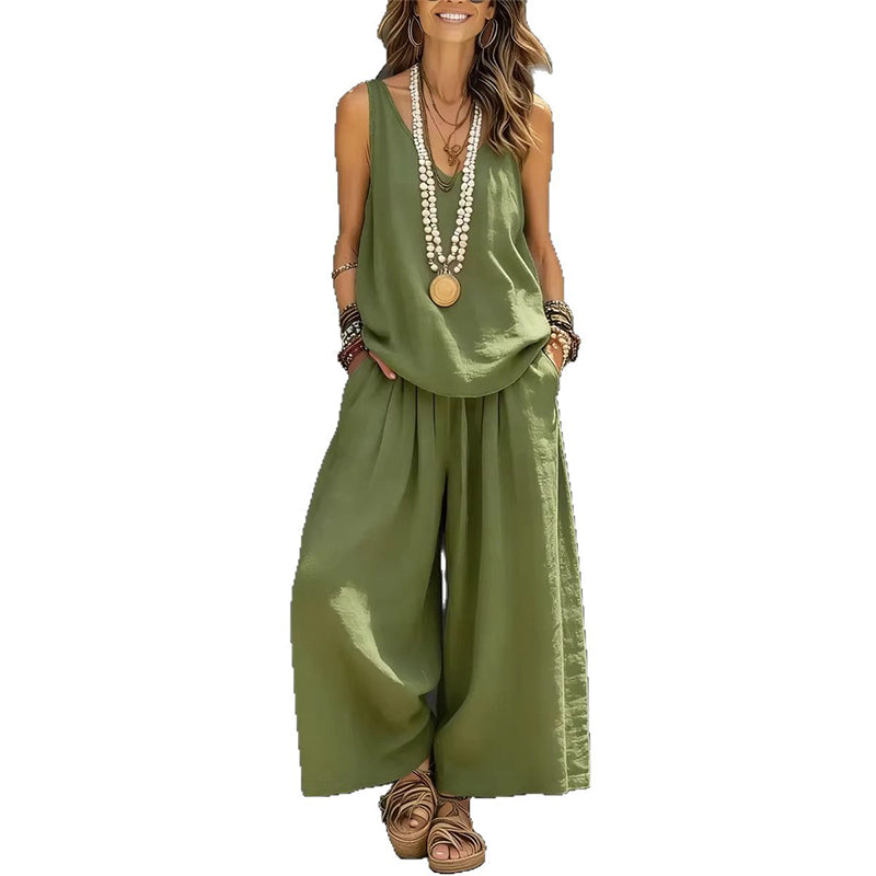 Women's Solid V-Neck Tank & Pants Set