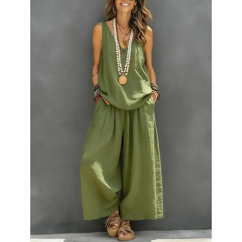 Women's Solid V-Neck Tank & Pants Set