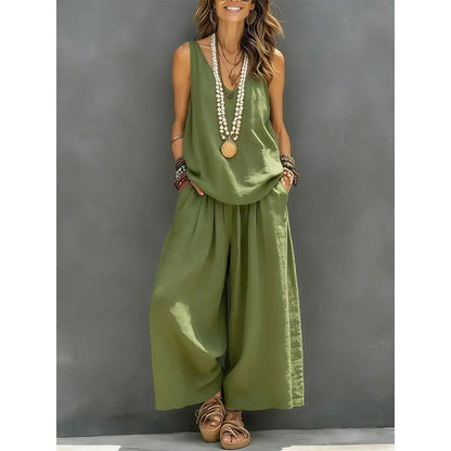 Women's Solid V-Neck Tank & Pants Set