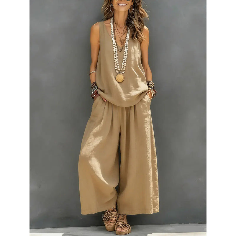 Women's Solid V-Neck Tank & Pants Set