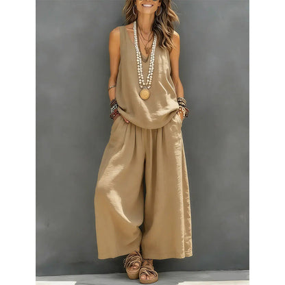 Women's Solid V-Neck Tank & Pants Set