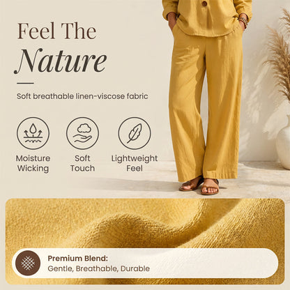 🌿Women's Cotton-Linen V-Neck Long Sleeve Top & Pants Set