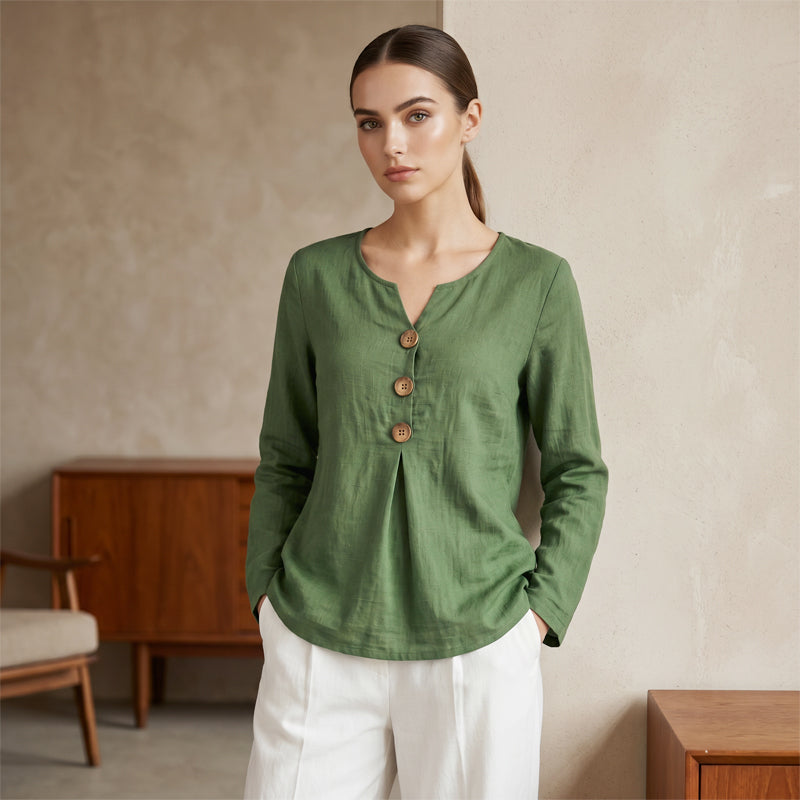 Women's Elegant V-Neck Top with Buttons