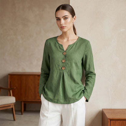 Women's Elegant V-Neck Top with Buttons