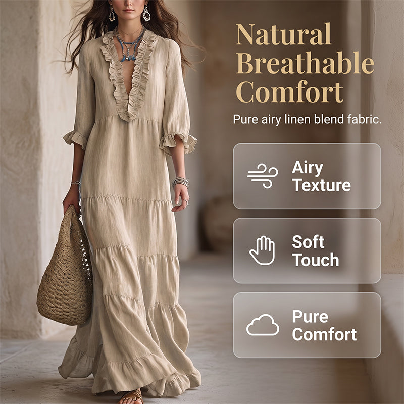 ⏰ Women Ruffle V-Neck Tiered Maxi Dress – Breezy Comfort & Feminine Charm 🌸