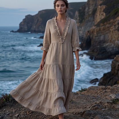 ⏰ Women Ruffle V-Neck Tiered Maxi Dress – Breezy Comfort & Feminine Charm 🌸