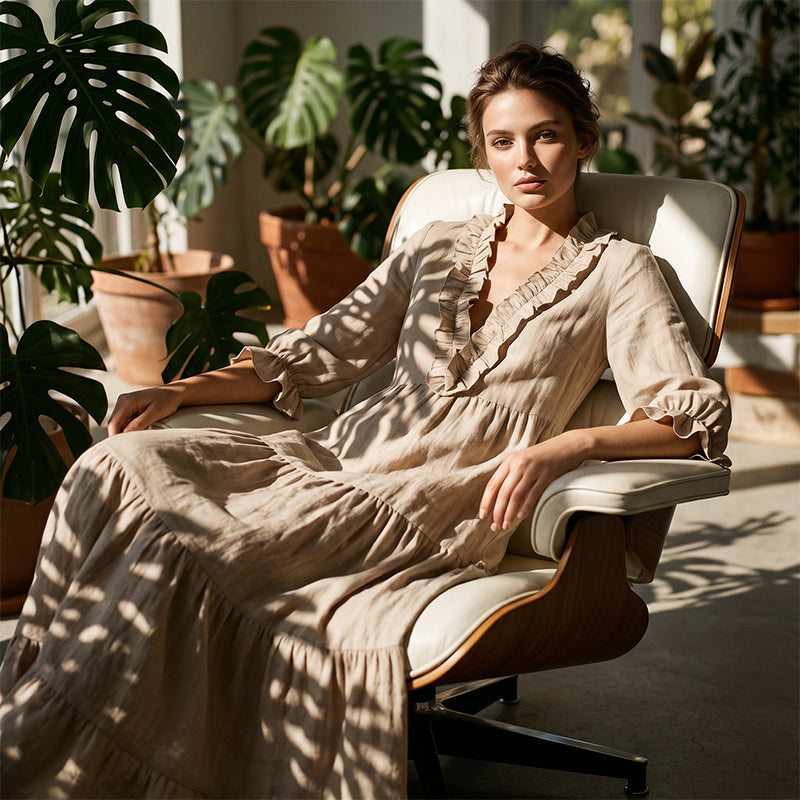 ⏰ Women Ruffle V-Neck Tiered Maxi Dress – Breezy Comfort & Feminine Charm 🌸