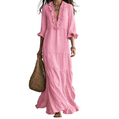 ⏰ Women Ruffle V-Neck Tiered Maxi Dress – Breezy Comfort & Feminine Charm 🌸