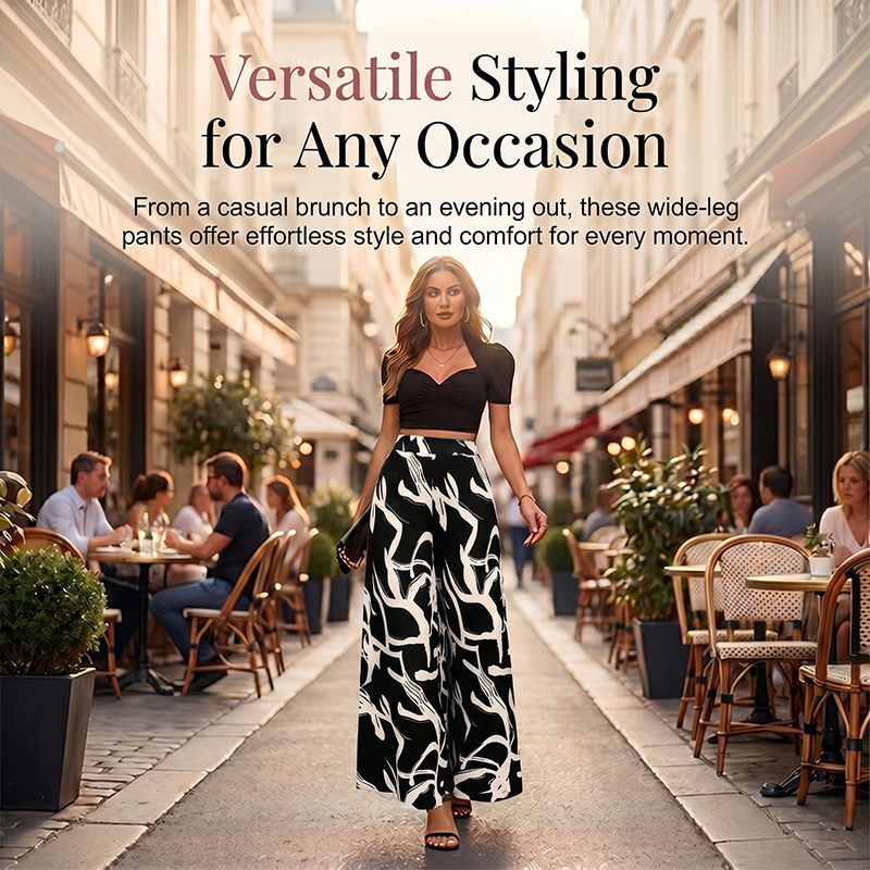 Women's Printed High-Waisted Wide-Leg Pants