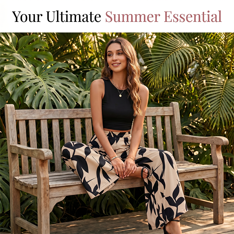 Women's Printed High-Waisted Wide-Leg Pants