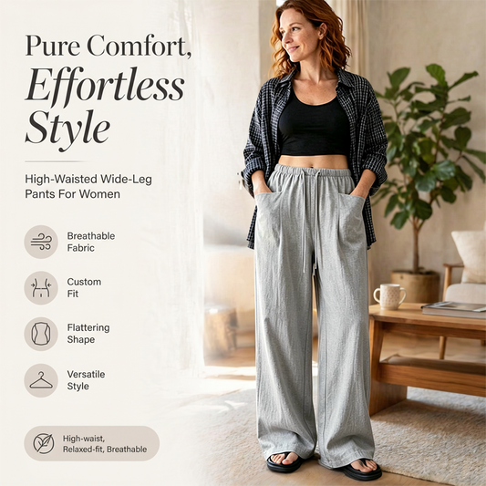 Women's High-Waisted Wide-Leg Drawstring Pants